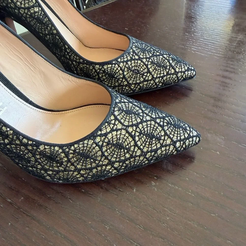 Chic Black and Gold Lace Heels